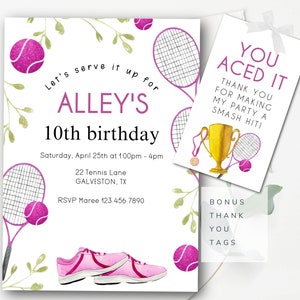 Invitation d'anniversaire tennis modifiableModèle de fête d'anniversaire tennis Invitation à une soirée sur le thème tennis Invitation tennis téléchargement immédiat