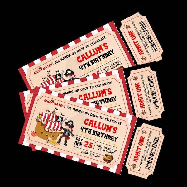 Pirate Birthday ticket invitation, Boys Ticket invitation, Birthday Invitation to edit, download instantly and print instantly.