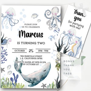 Under the Sea Invitation Editable Sea-life Birthday Invite Whale Invitation Printable Under The Sea Template Instant Download SL