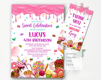 Candy Invitation Candy Birthday Invitation Sweet Celebration Birthday Invitation Candy Invitation Template Instant Edit and Print