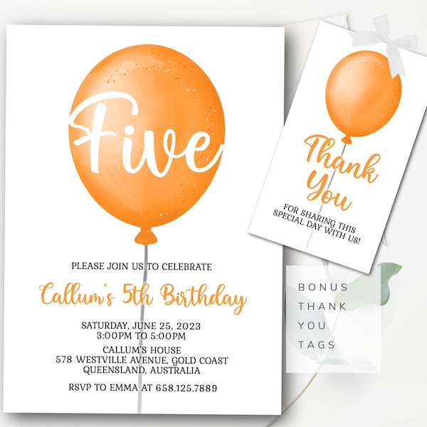 Orange Birthday Invitation Editable Orange Balloon Birthday Party Invitation Orange Party Invitation Instant Edit and Download