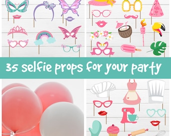 Birthday Party Selfie Props Girls Photo Booth Props 35 Photo Props Girls Printable Props Bundle Girls Birthday Party Decor