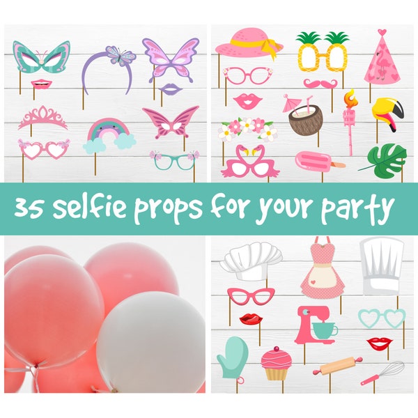 Birthday Party Selfie Props Girls Photo Booth Props 35 Photo Props Girls Printable Props Bundle Girls Birthday Party Decor