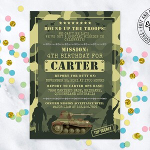 Editable Army Birthday Invitation Template with ID Badges Army Party Invitation Military Invitation Camo Birthday Party Tank Invitation AAA7 image 8