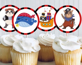 PIRATE party cupcake toppers for instant printing PIRATE toppers to print at home Cupcake party toppers Birthday party cake toppers  PBP3