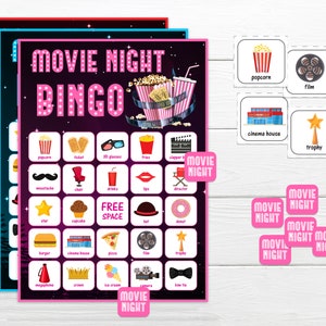 Party Game Printables Movie Night Party Game Movie Party Bingo Game Printable Bingo Game for Children's Movie Party MNP6
