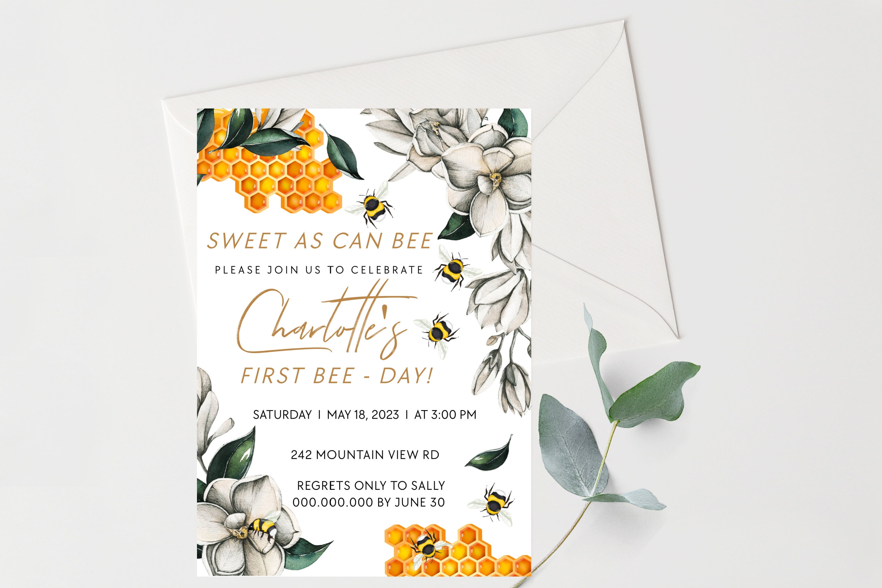 Editable First Bee Day Invitation Bee 1st Birthday Invitation Bee ...