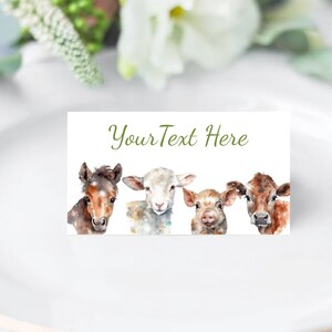 Cartes modifiables de nourriture d'anniversaire de vache x 7 modèles Étiquettes de nourriture de table de fête Cartes de tente de fête d'anniversaire de ferme de fille Cartes de table de fête de 1er anniversaire