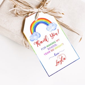 Editable Teacher Thank You Tags Personalized Text Rainbow Teacher Appreciation Gift Tags Printable School Tags Rainbow Thank You Gift Tags