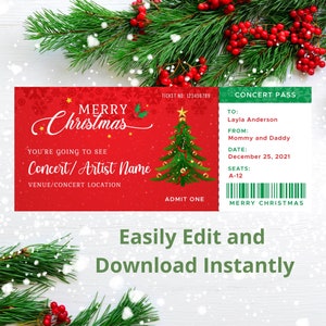Bon d'achat de billets de concert Modèle de billet cadeau à imprimer à la maison Bon d'événement de Noël Bon-cadeau numérique Billet surprise Cadeau de dernière minute