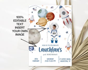 Outer Space Invitation Boy Birthday Invitation Template Editable Birthday Party Invitation Astronaut Invitation Planets Invitation Template