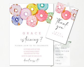 Donut Invitation Editable Sweet Treats Invitation Donut Instant Birthday Invitation Instant Download Donut Birthday Party