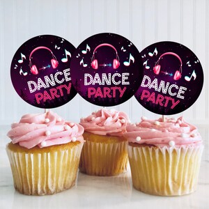 Disco cake toppers to print at home, Dance party cupcake toppers for instant printing, Cupcake party toppers, birthday party toppers