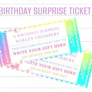 Birthday Gift Voucher Printable Birthday Gift Certificate Template Birthday Ticket Voucher Gift Template