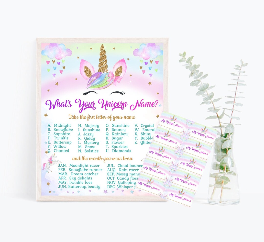 What's Your Unicorn Name Game Unicorn Birthday Party Game Unicorn Party ...