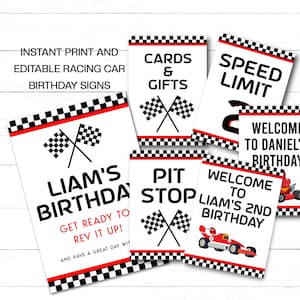 Editable Racing Birthday Signs, Printable Car Race Party Signs x 6 to print instantly & edit. Racing Party Display Signs,Instant download RC