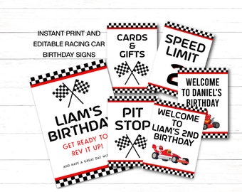 Editable Racing Birthday Signs, Printable Car Race Party Signs x 6 to print instantly & edit. Racing Party Display Signs,Instant download RC