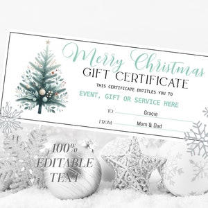 Plantilla de certificado de regalo de Navidad editable Certificado de regalo de Navidad imprimible Vale de regalo de Navidad imprimible
