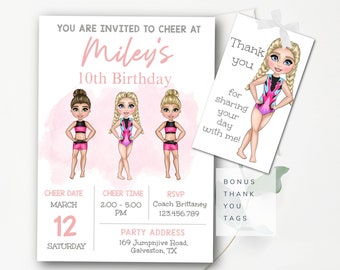 Editable Cheerleader Birthday Invitation Template Cheerleader Party Invitation Template Girl Cheerleader Birthday Gymnastics Invitation