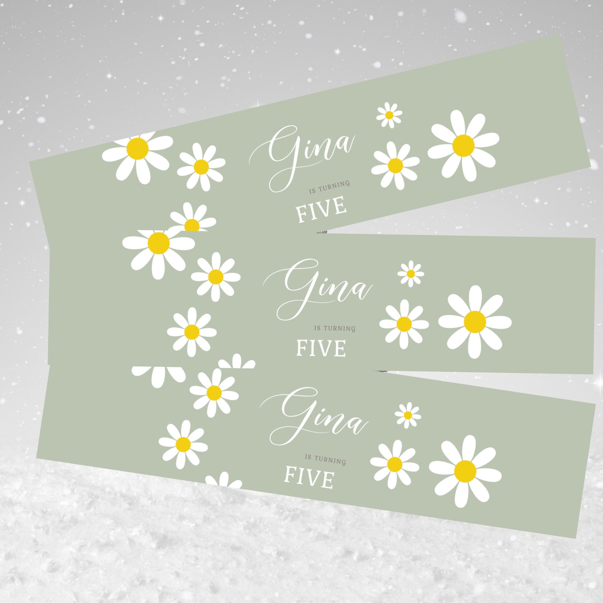 Daisy Birthday Bottle Labels, Editable Olive Green Party Labels ...