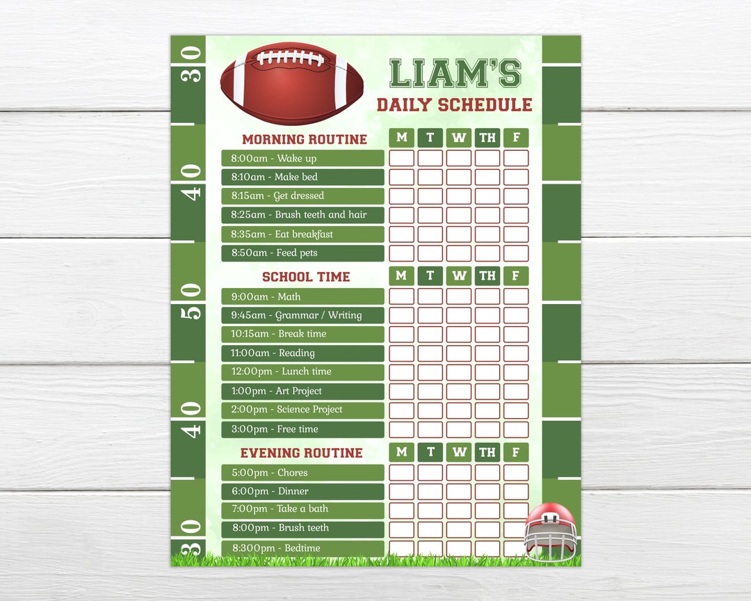 Football Player Daily Routine Daily Schedule Chart to Personalise Save and Print Instantly Instant ...