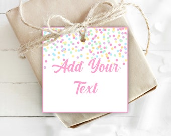 Editable Confetti Pastel Square Gift Tags Confetti Favor Cards Editable Tags Personalized Pastel Thank You Tags Printable Party Tags Dots