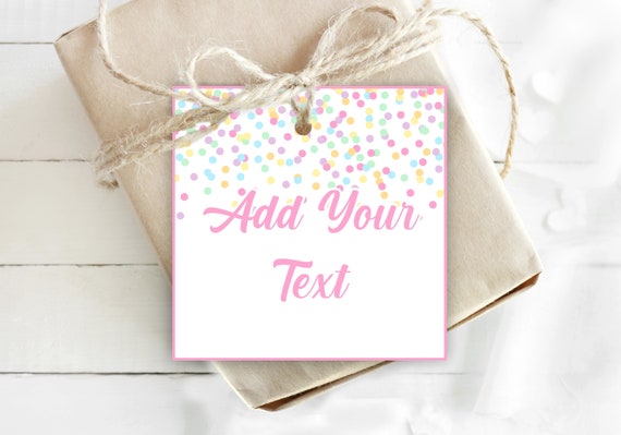 EDITABLE Confetti pastel gift tags editable in Corjl. Confetti Favor cards Editable tags Personalized thank you tags Printable party tags Il_570xn