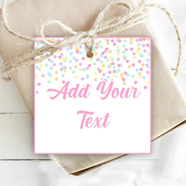 Editable Confetti Pastel Square Gift Tags Confetti Favor Cards Editable Tags Personalized Pastel Thank You Tags Printable Party Tags Dots