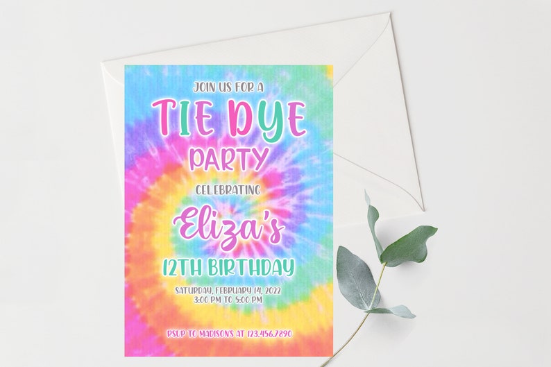 Tie Dye Invitation Tie Dye Party Invitation Rainbow Tie Dye Birthday Editable Tie Dye Party Invitations Printable Tie-Dye Party Invite image 4