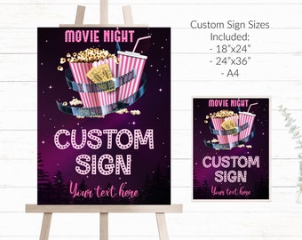 Editable Movie Night Party Signs Pink Girls Movie Night Birthday Custom Signs Movie Night Signs Cinema Birthday party   - MNP6