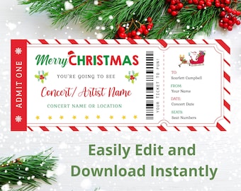 Printable Christmas Concert Gift Ticket Christmas Certificate Gift Template Concert Ticket Xmas Gift Template to Edit Download and Print