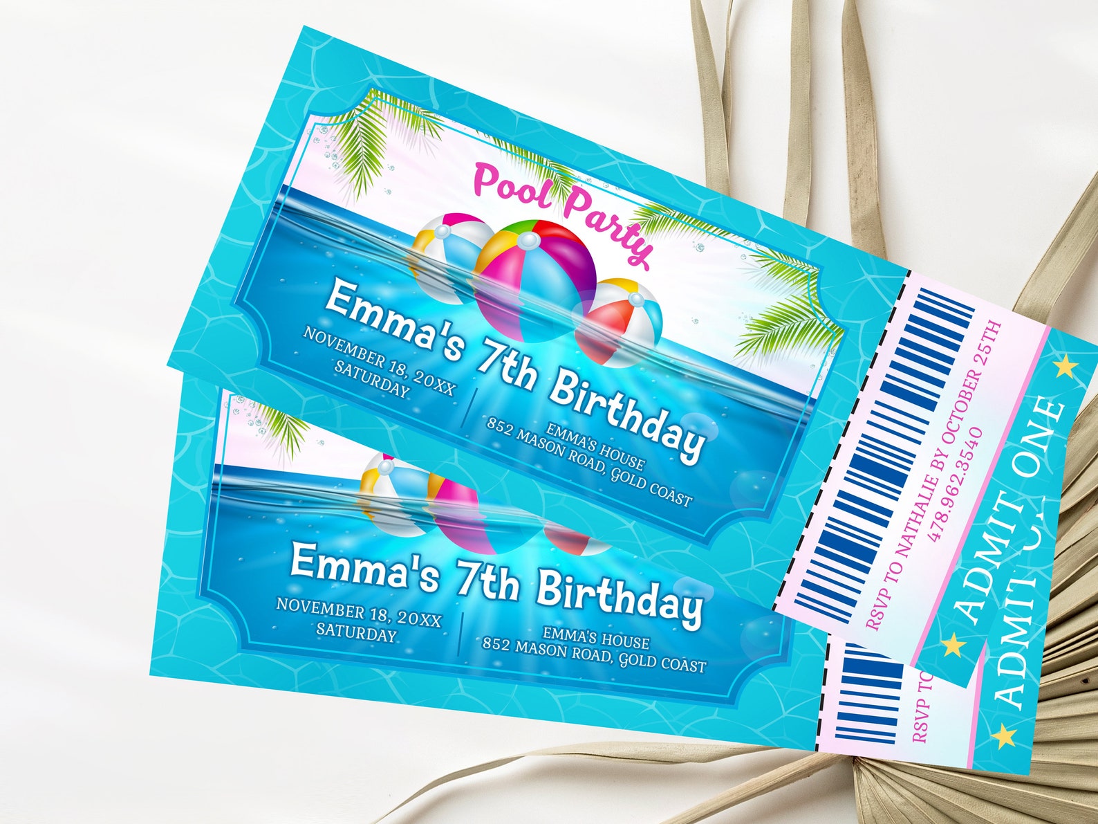 Pool Party Invitation Editable Pool Party Ticket Invitation Pool ...