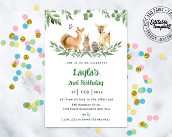 Woodlands Editable Birthday Invitation Forest Animals Invitation Woodland Animals Invitation Forest Party Invitation Instant Edit Download