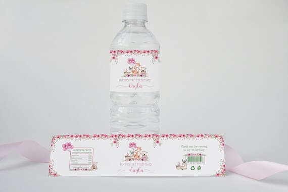 PINK WOODLAND Bottle labels, WOODLAND Birthday water bottle labels Birthday Party labels Editable labels diy labels Printable labels - WPT9 Il_570xn