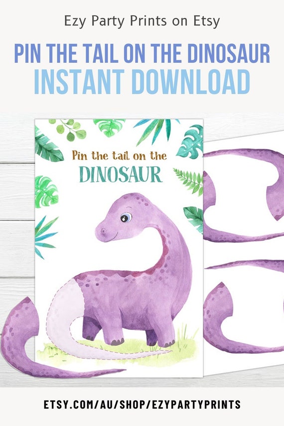 Gioco Pin The Tail On Dinosaur - Per Feste Bambini, Con 12 Code, Benda Occhi E Poster 53x46cm - Foto 8