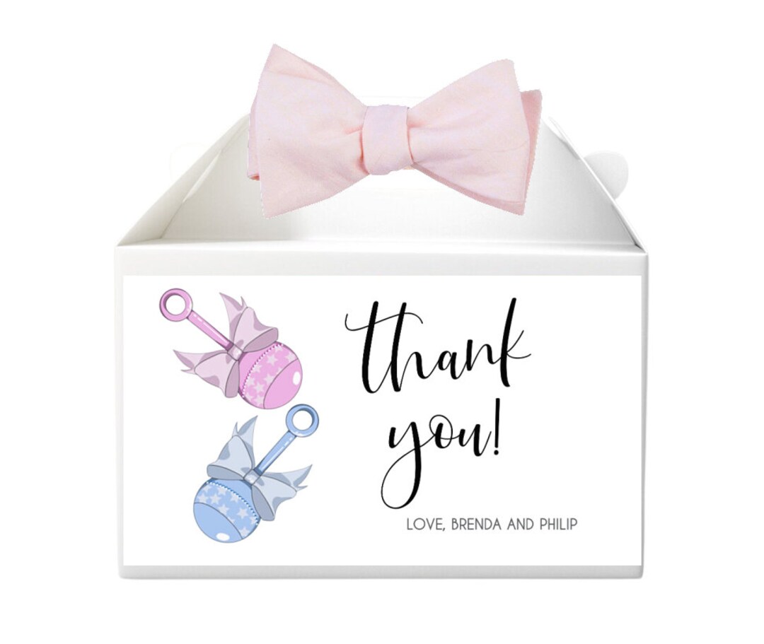Editable Baby Shower Gable Gift Box Label, Pink and Blue Gable Box