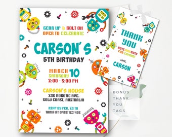 Robot Birthday Invitation Editable Robot Birthday Invitation Robot Party Invite Editable Robot Printable Invite Robot Boy Birthday  RPT6