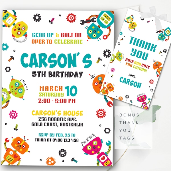 Robot Birthday Invitation Editable Robot Birthday Invitation Robot Party Invite Editable Robot Printable Invite Robot Boy Birthday  RPT6