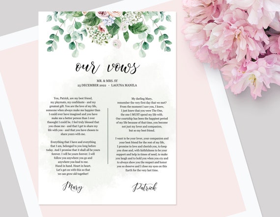 Wedding Vows Templates Two sizes, Wedding Vows Printable, Instant ...
