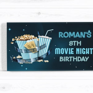 Movie night party chocolate wrapper edit in Corjl Wrappers Candy wrappers Personalized wrappers Printable wrappers MOVIE party - MNB6