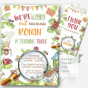 Editable Bugs birthday Invitation to personalize and print Bugs Birthday Party Invitation Bugs party invitation editable Bug Hunt - BPI4