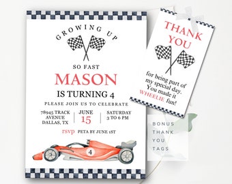 Race Car Birthday Invitation Editable Number Race Car Invitation Car Racing Invitation Editable Red Racing Car Invitation Instant Download