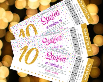 Confetti Sprinkles Ticket Invitation Hollywood Birthday Ticket Invitation Birthday Invitation for girls to edit download and print instantly