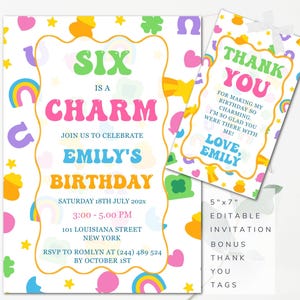 Editable Lucky Charm Birthday Invitation Charm Invitation Editable Girls Invitation Girl Lucky Charm Birthday Party Invite Instant Download