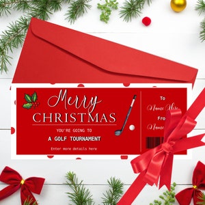 Golf Weihnachtsgeschenk Ticket Golf Spiel Karte Geschenk zum bearbeiten download und sofort ausdrucken Golf Surprise Weihnachtskarte Spiel Tageskarte