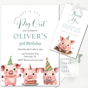 Invitation d'anniversaire de cochon modifiable Anniversaire de trois petits cochons Invitation de ferme Invitation de cochon modifiable Anniversaire de fête de cochon