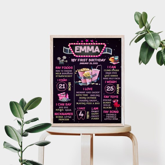 Movie Night baby milestone board you edit yourself. Instantly download and print for your Movie Night party or any movie occasion - MNP6 Il_570xn