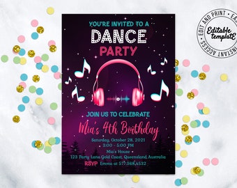 Dance party Invitation, Disco invitation, Editable Dance birthday party Dance party kids Dance party invite Disco invite Silent disco invite