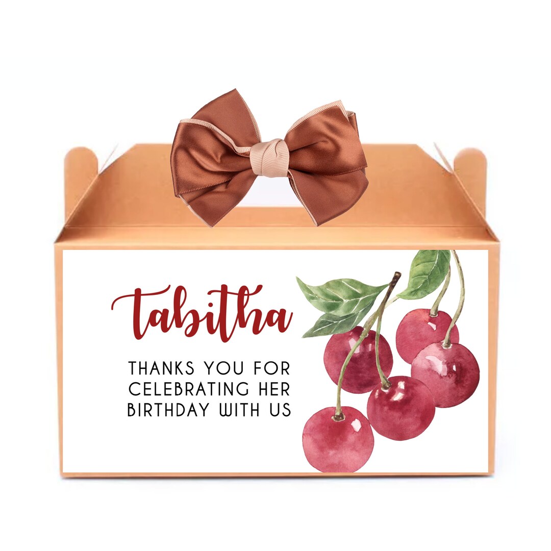 Editable Cherries Birthday Party Gable Gift Box Labels, Red Cherry Box ...