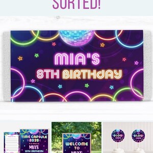 Glow Party Thank you cards Glow Favor cards Gift tags Editable disco thank you tags Personalized thank you tags Printable tags neon- GGB1 image 3